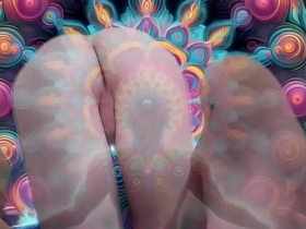A mix of psychedelic and sexual content with an Asian model.