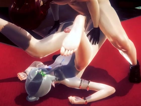 Bareback gay sex with a Japanese femboy in an animated video