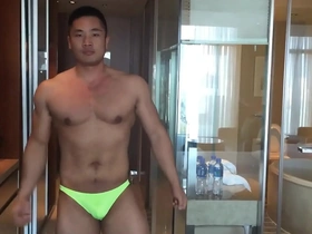Tony, the Asian muscular hunk, in a solo self-pleasure session