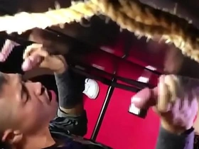 Japanese gay men engage in gloryhole and bukkake action