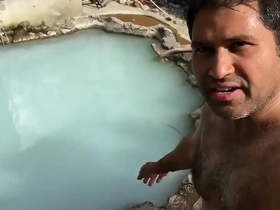 Bear gets wild at a Japanese rural hot spring
