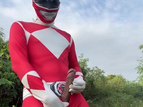 Asian Power Ranger masturbates in public