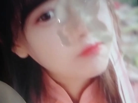 Chinese beauty receives facial cumshot in solo scene