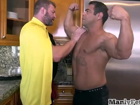 Tattooed hunk in jockstrap enjoys bareback anal with partner