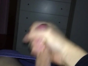 Soloboy strokes his shaved cock to climax