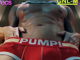 An aroused Asian man receives muscle adoration and nipple stimulation